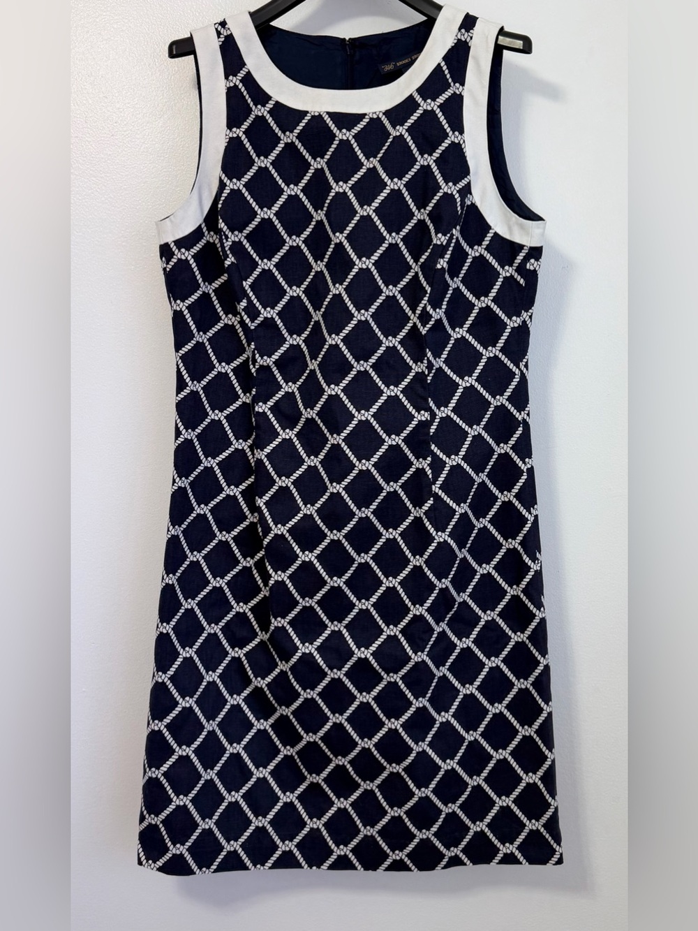 Brooks Brothers Sleeveless Shift Dress Navy White Nautical Rope Print Size 8